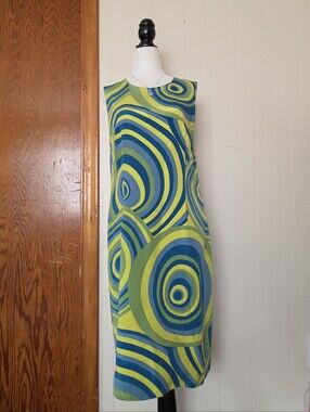 1990's Rare Vintage Grace | Psychedelic Green/yellow Mod Shift Midi Dress